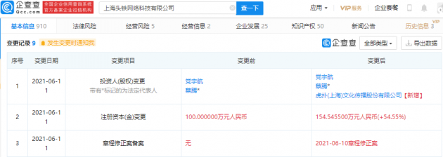 虎撲戰(zhàn)略投資上海頭鐵網(wǎng)絡(luò)科技，拓展數(shù)字音頻與網(wǎng)絡(luò)技術(shù)布局